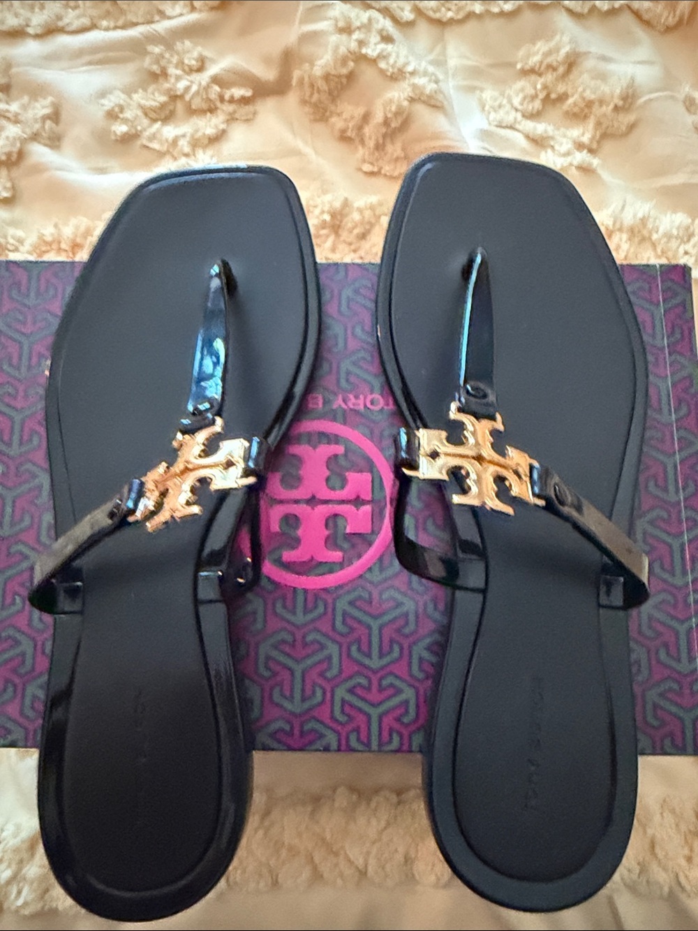 Tory Burch Black Sandal with Gold Logo Accent